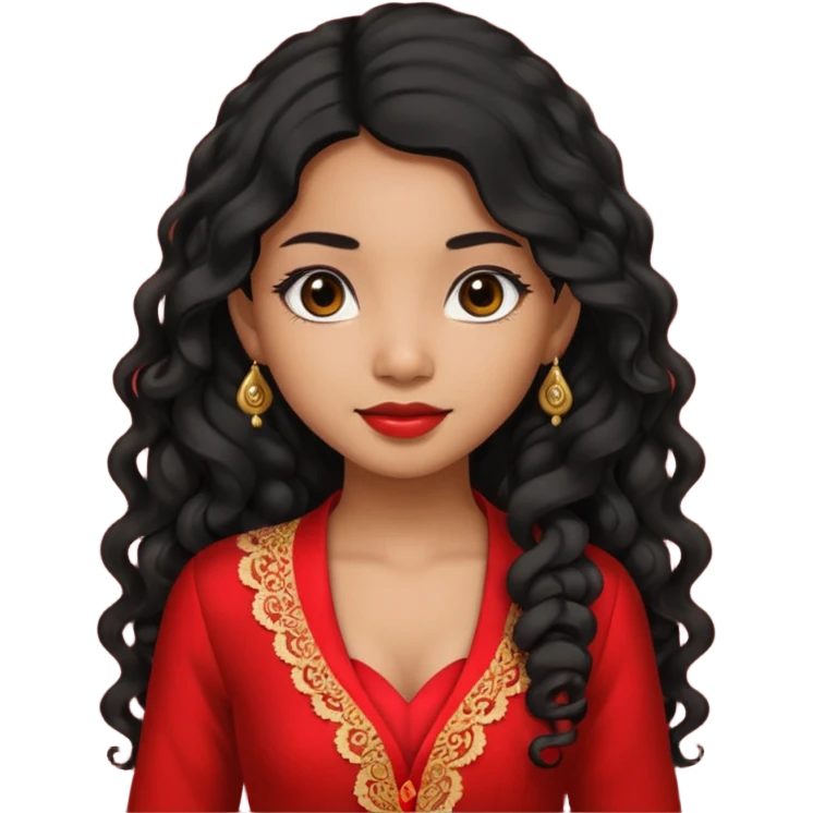 Indonesian girl, java girl with long curly hair, wear kebaya,  emoji