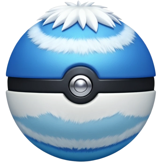 blue pokeball emoji, top half is a more saturated blue, bottom half is white, black stripe, with a white sheen, with a pearlescent finish, with a fur effect emoji