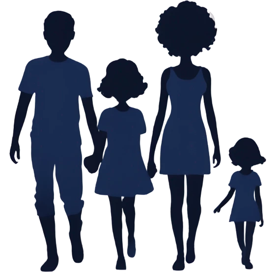 Silhouette of family of 5 two teen girls and a little boy emoji