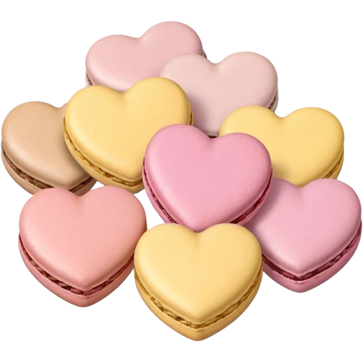 Macaroons in the shape of hearts in soft pink, beige and yellow pastel colors emoji