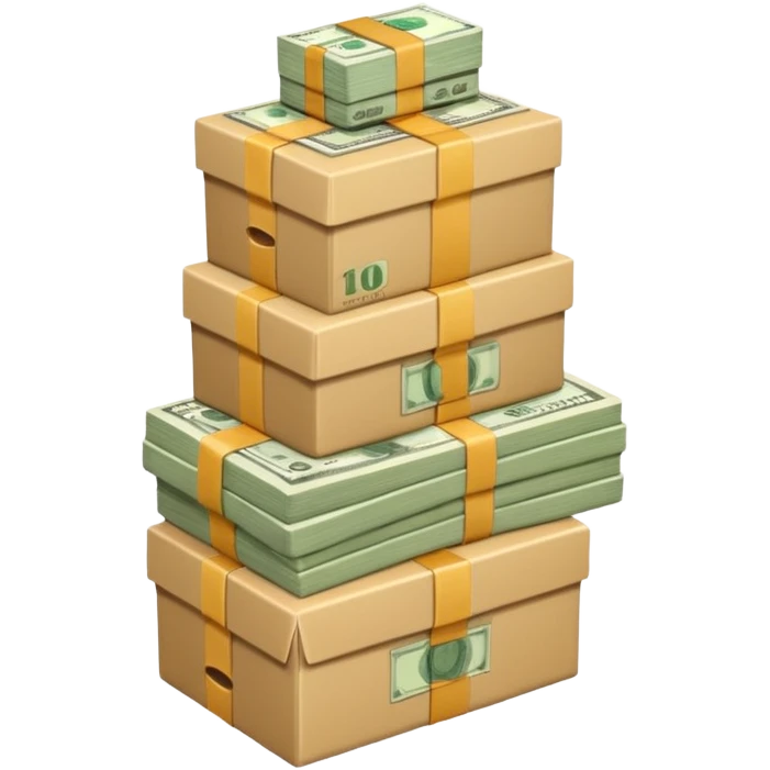 create a realistic emoji showing money on llogistic boxes emoji