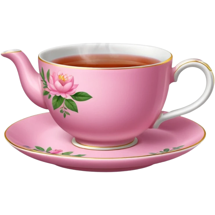strong pink teacup filled with tea, placed on a matching pink saucer, with gentle steam rising from the cup.  emoji