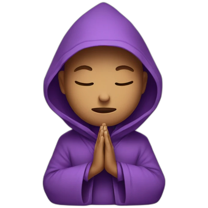a purple monk praying yoga style with a hood style hat emoji
