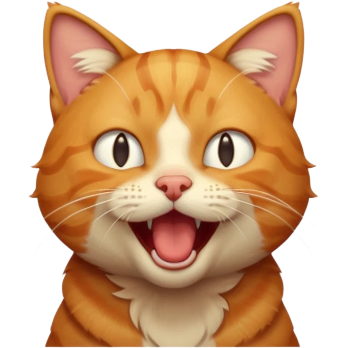 A high-resolution photo-realistic digital illustration of a solid ginger tabby cat, head titled up yawning emoji