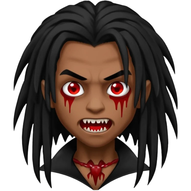 Brown skin Boy, vampire, black long hair similar to dreadlocks, bloody fangs, emo emoji
