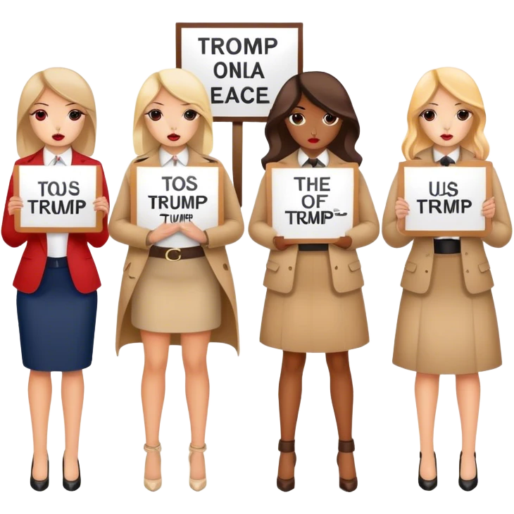 girls with stylish accessories protesting, President Trump emoji
