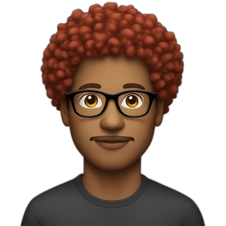 mixed colored skin man with red afro curly hair and black rectangular glasses emoji