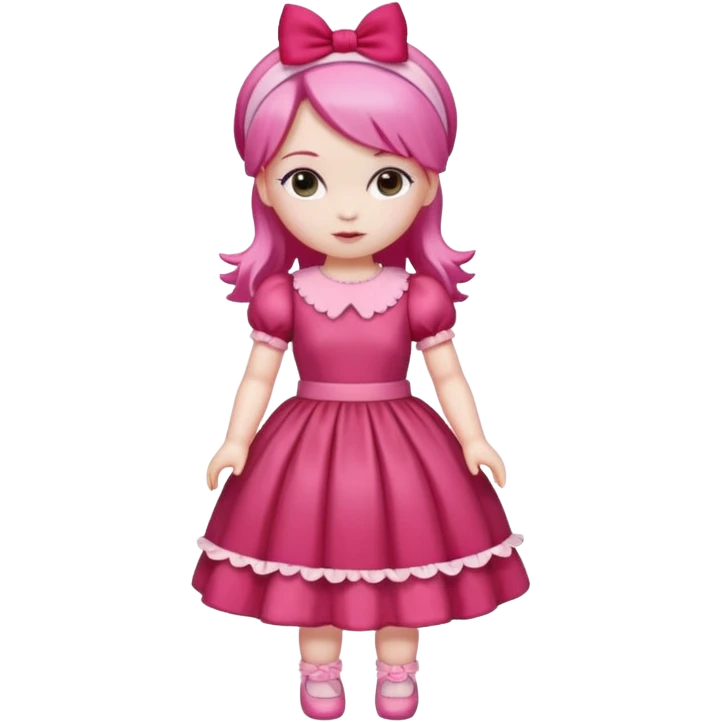 Isolated detaile illustration incredibly raspberry torte doll figurine full body with pink hair and a raspberry hairband emoji
