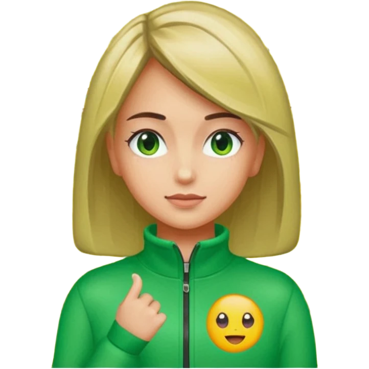 ​"A mosaic portrait of a girl in a green tracksuit, made of tiny emojis, digital art style, pixelated emoji textures, vibrant colors, creative composition." emoji