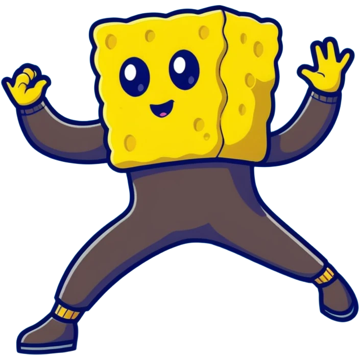 Yellow sponge cartoon character dancing emoji