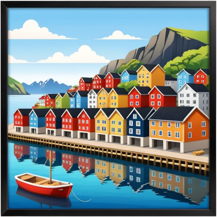 A coastal town in norway, apartment blocks emoji
