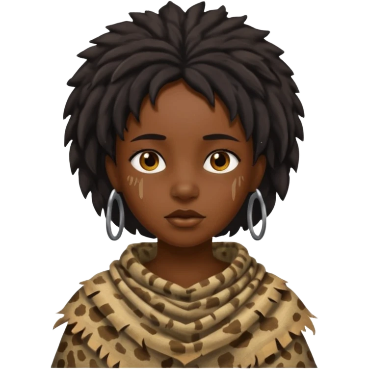 ancient black girl, tattered animal cloth emoji