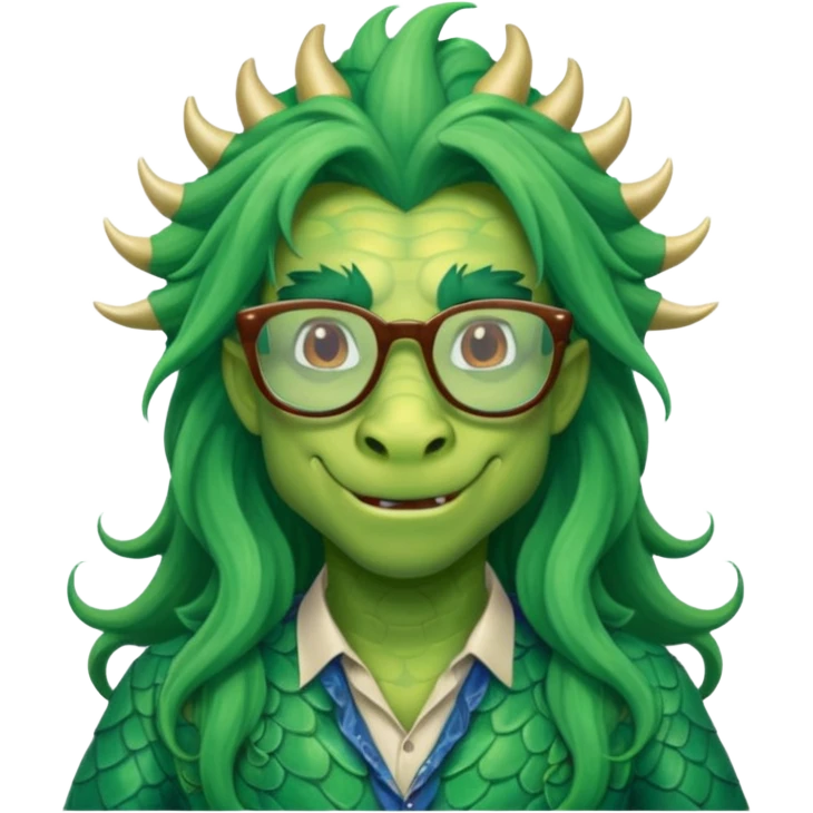 long hair dragon with shirt and glasses emoji