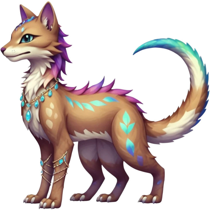 Kawaii iridescent beautiful pretty elegant divine edgy fantasy feline-vernid-sergal-fursona animal creature with a tufted tail full body with intricate markings  emoji
