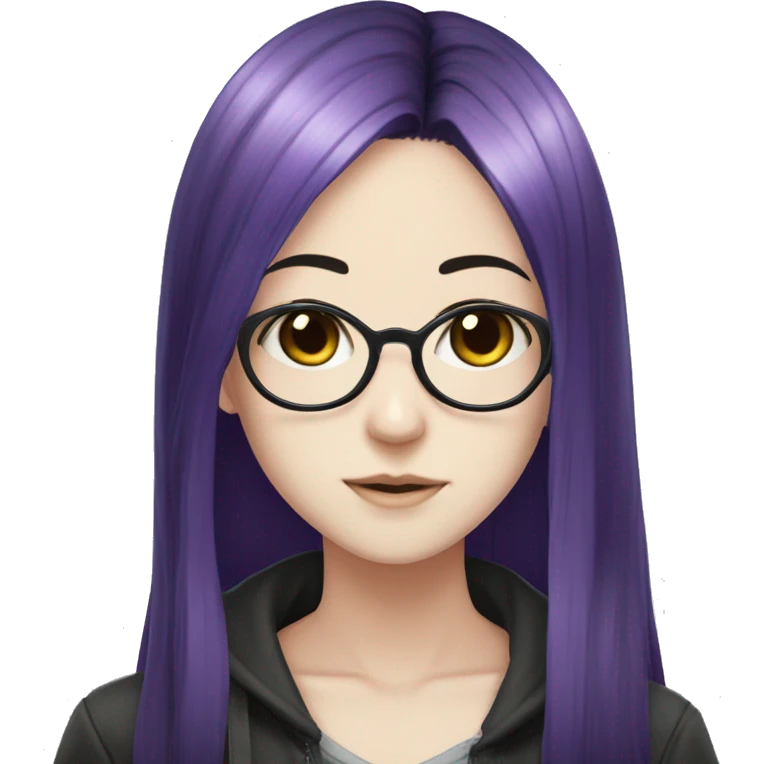 split purple and black hair with pale skin who wears glasses anime girl emoji