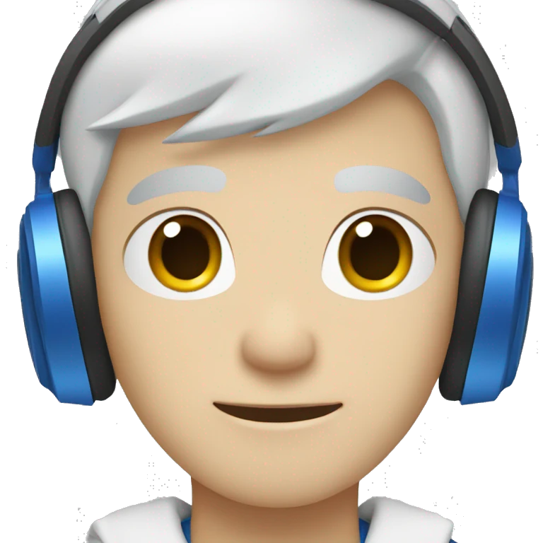 A white boy with white hair with blue headphones  emoji