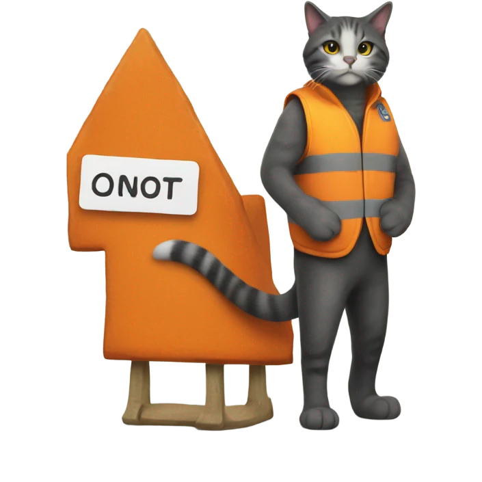 cat with a sign and an orange vest emoji