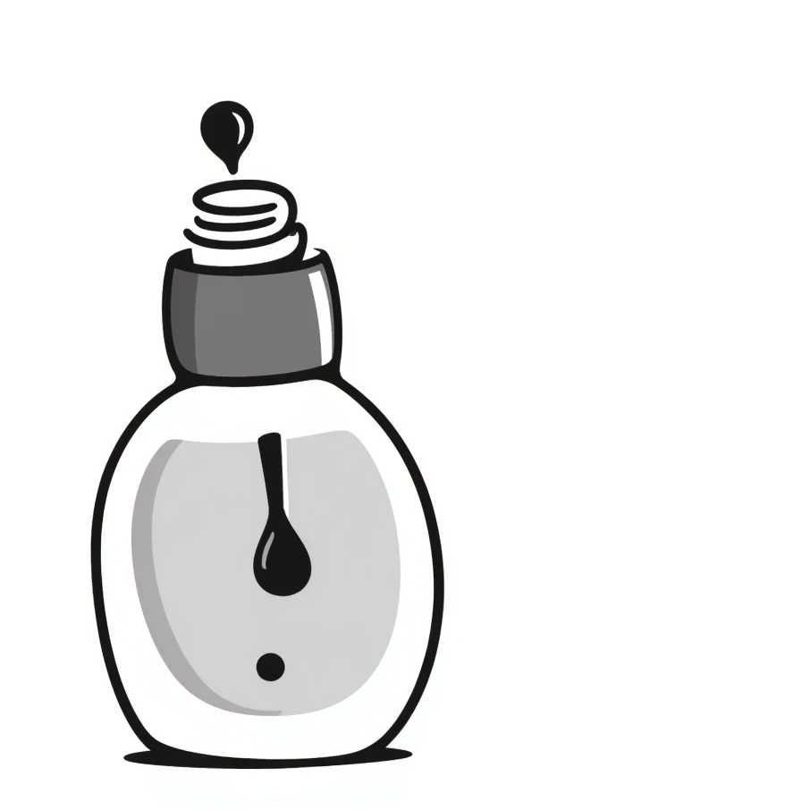 nail polish bottle with brush in pastel colors dd9fb0 ffc6d3 a3bfc9 c4bee2 f1b091, hand-drawn doodle style emoji