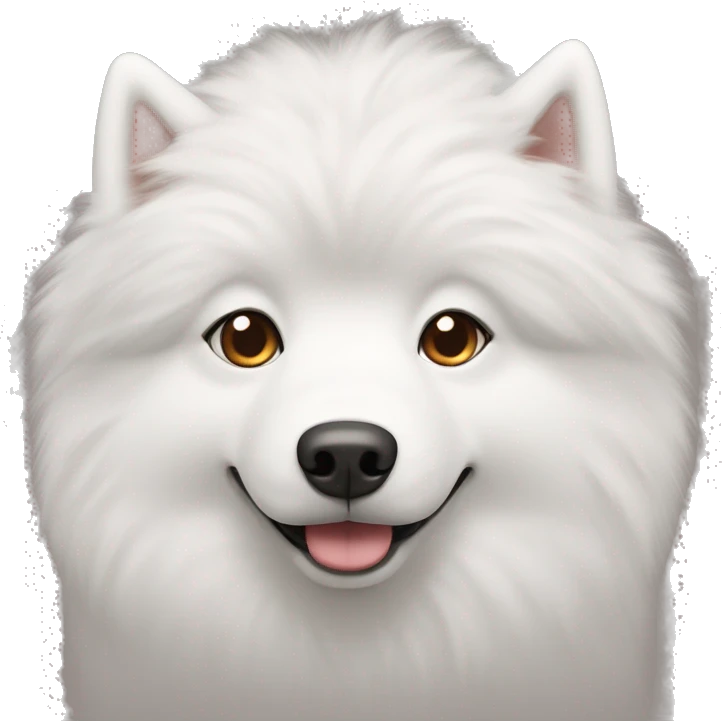 Samoyed dog with brown eyes and rouge sticking out emoji