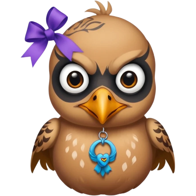 bird with piercings and excessive face tattoos and ribbon two eyes emoji