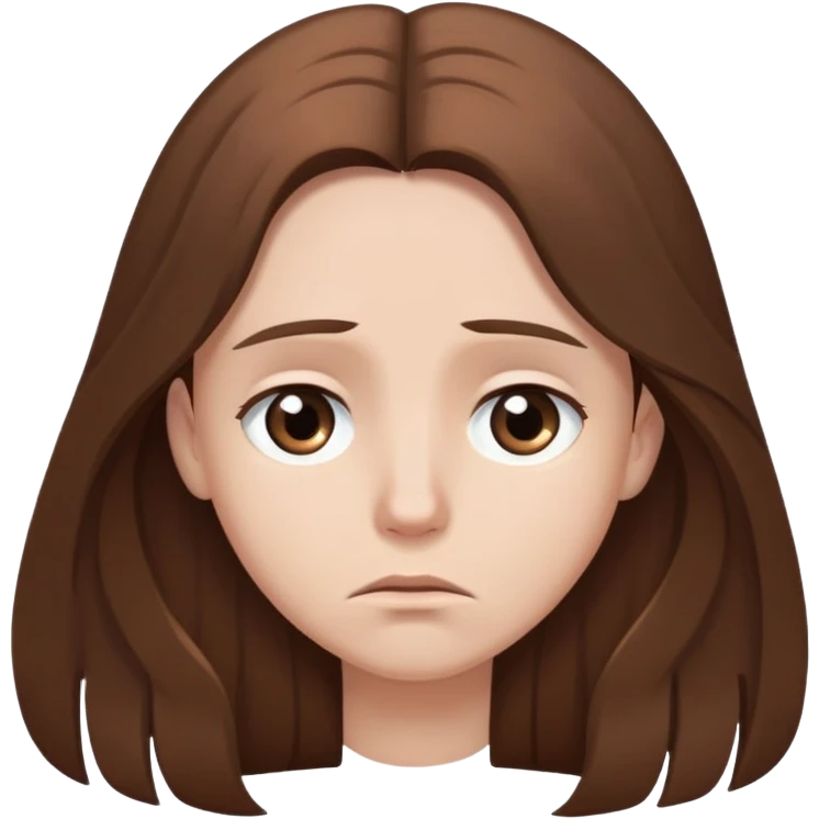 long brown hair Sad face, grey eyes emoji