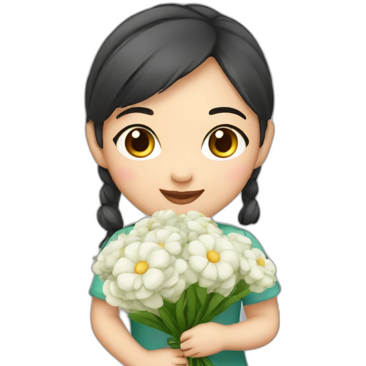 cute Chinese girl with bouquet emoji