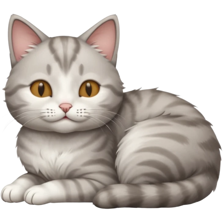 grey and white small cat with its eyes closed lying down with his head leaning on his paw emoji