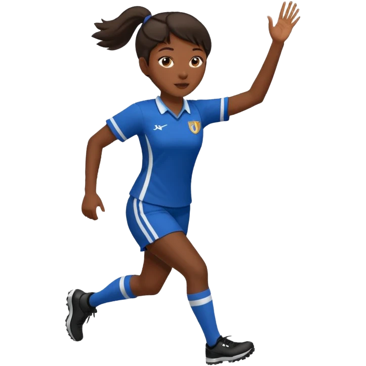 Side view of final scorer player running and holding up her right hand emoji