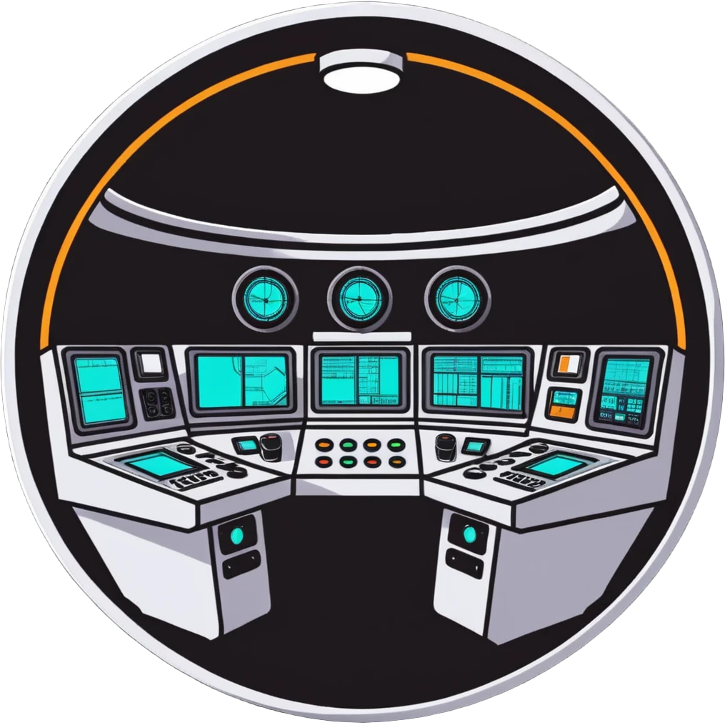 Circular control room with radial displays and consoles emoji