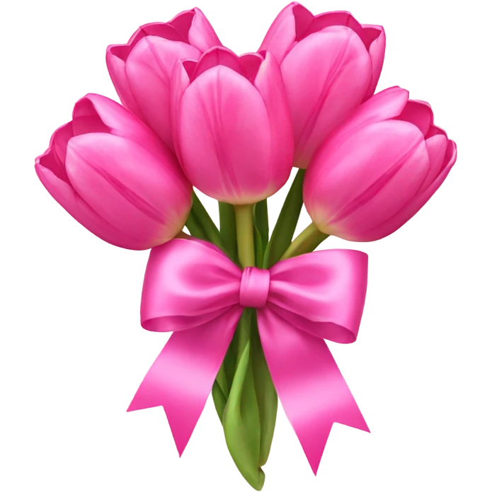 Pink tulips wrapped in a pink ribbon bow emoji