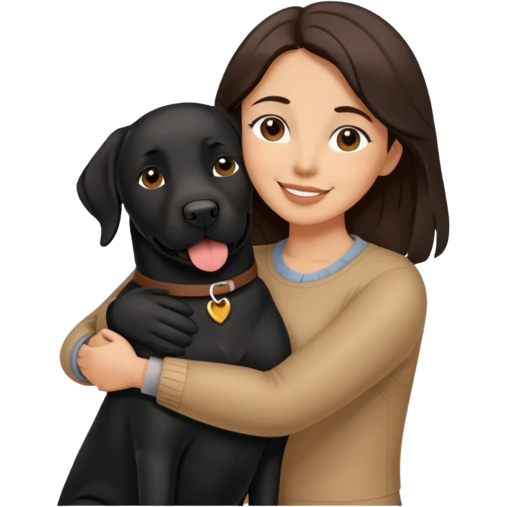 Brunette hugging a big black labrador/american staffordshire dog emoji