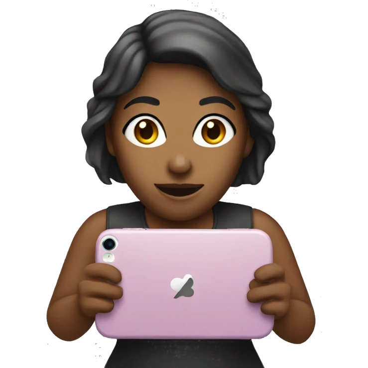 woman holding phone to viewer. emoji