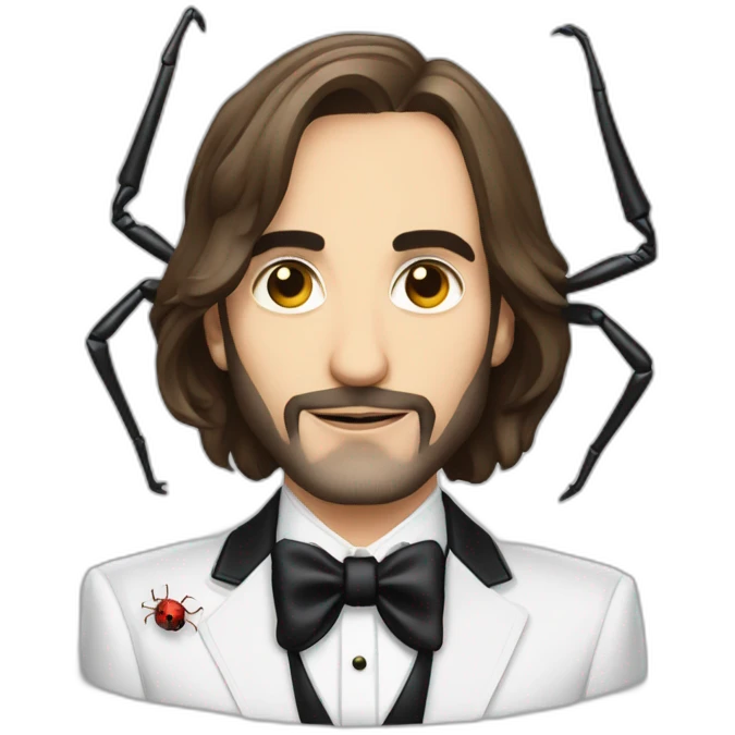 cédric villani in a tux with a decorative spider on his chest emoji