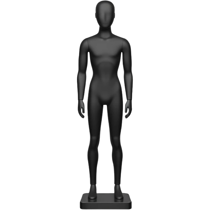 Minimalistic flat vector icon, iOS style, thin black contour on white background. Matte black mannequin in front of in 3D monochrome style. emoji