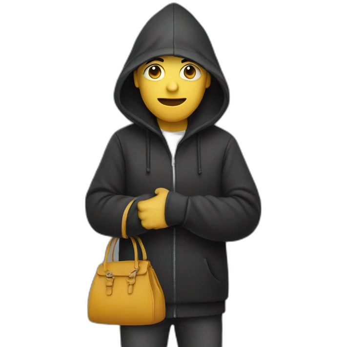 Hooded man holding handbag emoji