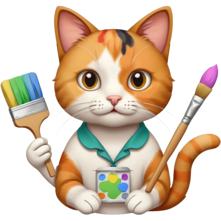 A cat holding brushes and a colour pallete because he is an artist emoji