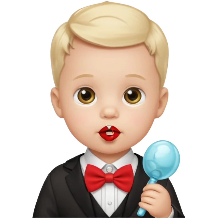 baby guy, with pacifier, wearing pastor custome, red bow tie emoji