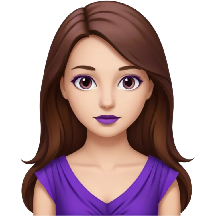 A young woman in 30s with purple dress. Long hair with make up.  emoji