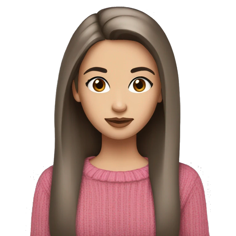 girl fair skin, dark straight hair, brown sweater, brown eyes, pink lips, long eyelashes emoji