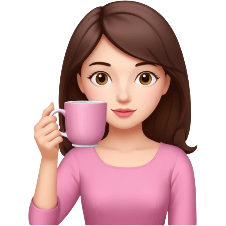 دختری با لباس صورتی و چایی بخوره با ماگ صورتی emoji
