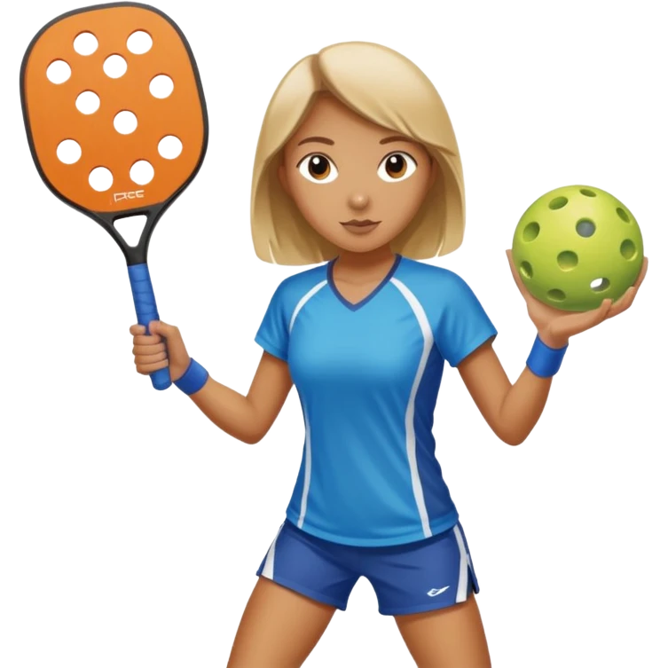 girl in action pose with pickleball paddle, no text emoji