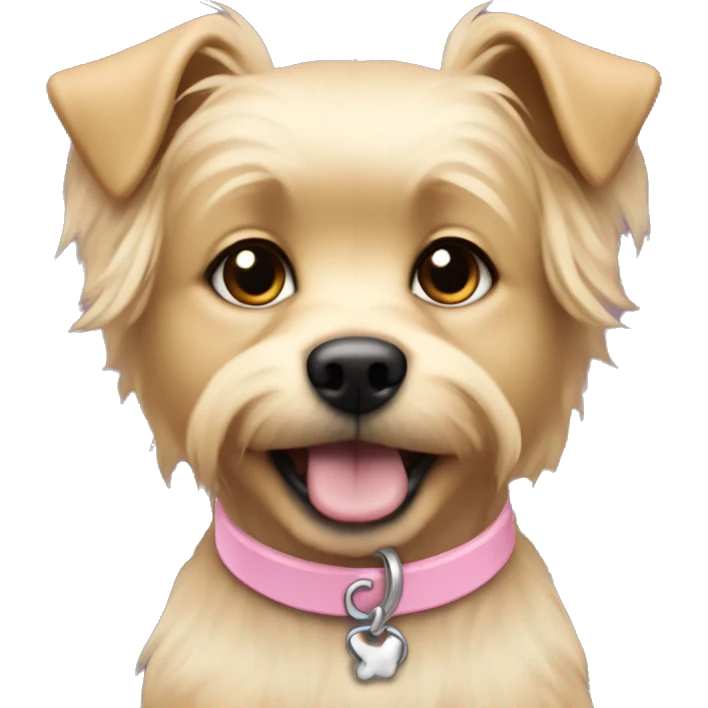 Small blonde dog with shorter wiry hair on its back and a baby pink collar emoji