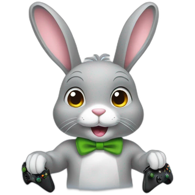 Grey rabbit with an xbox controller emoji
