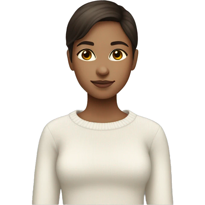 light skin girl, with dark brown hair and eyes, Dressed in a white sweater  emoji