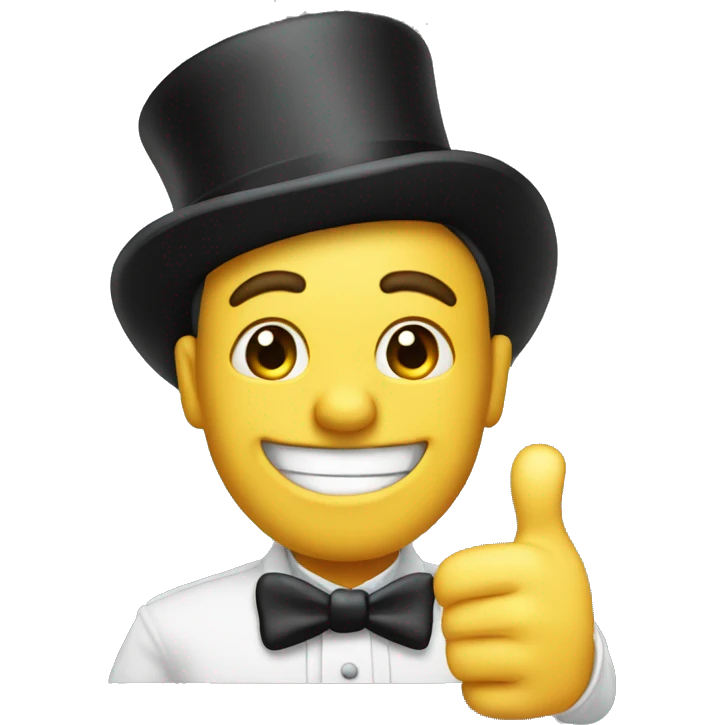 man with top hat smiling and putting thumbs up emoji