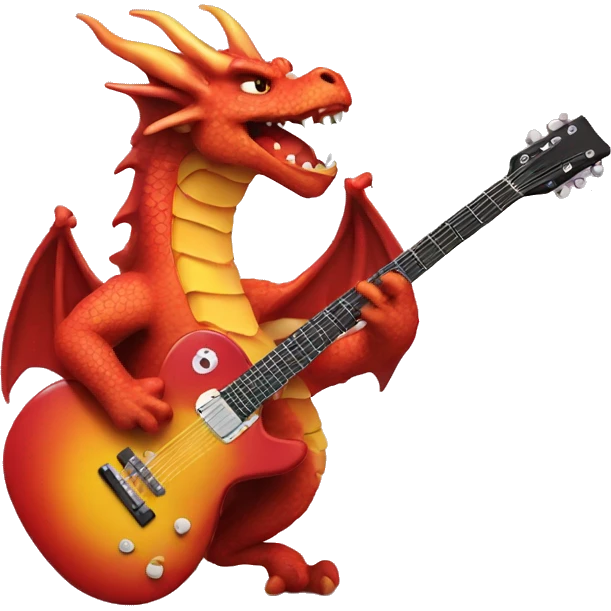 Dragon breathing fire at guitar emoji