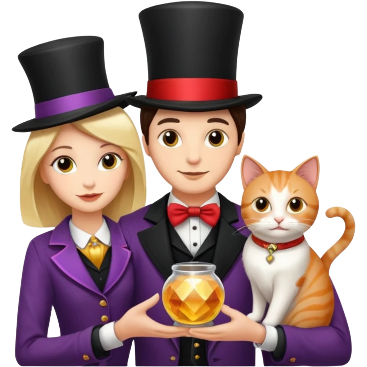 magician couple and their pet cat emoji