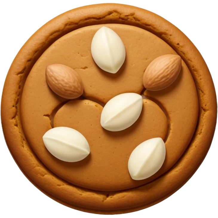 round gingerbread with three white almonds on top, seen from above emoji