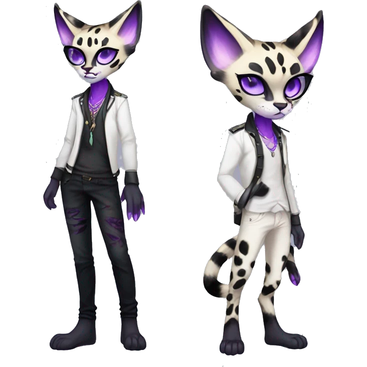 Kawaii Cute Edgy Black Purple White ethereal eldritch Serval-Fionbri-Vernid full body emoji