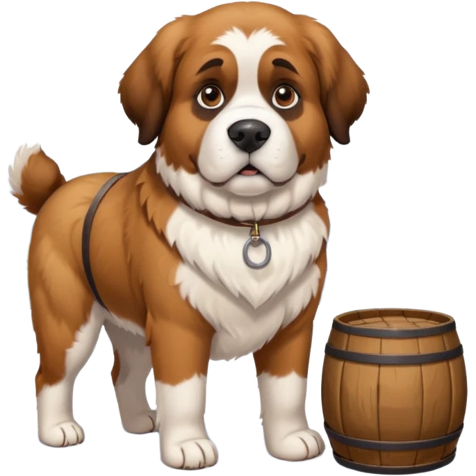 st. bernard rescue dog with barrel around the neck in snowy mountains emoji